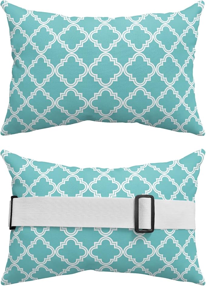 Outdoor Pillows Covers with Inserts Cyan Moroccan Pattern Geometric Waterproof Recliner Pillow with Adjustable Strap Throw Pillows for Patio Furniture Pool Lounge Chair, 11x16 inch, 1PCS