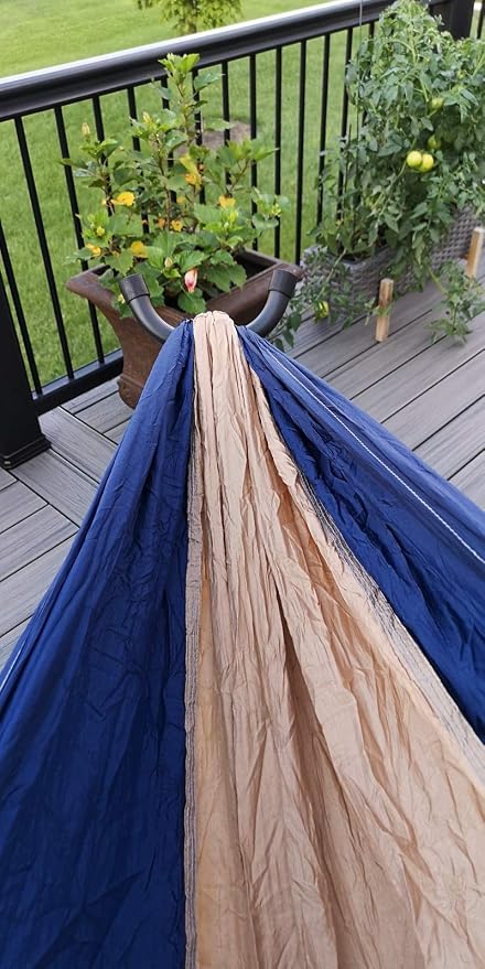 Compact Lightweight Parachute Nylon Single Portable Hammocks for Hiking, Travel, Backpacking, Beach, Survival, Outdoors (Blue/Light Gold)