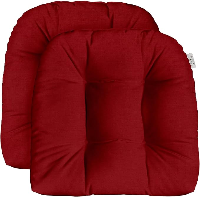 RSH DECOR: Sunbrella Play Tufted Wicker U-Shape Cushions Set of 2 | 19” x 19” | Water and Fade-Resistant Performance Fabric | Outdoor Seat Cushions for Patio Furniture | Play Heritage Scarlet