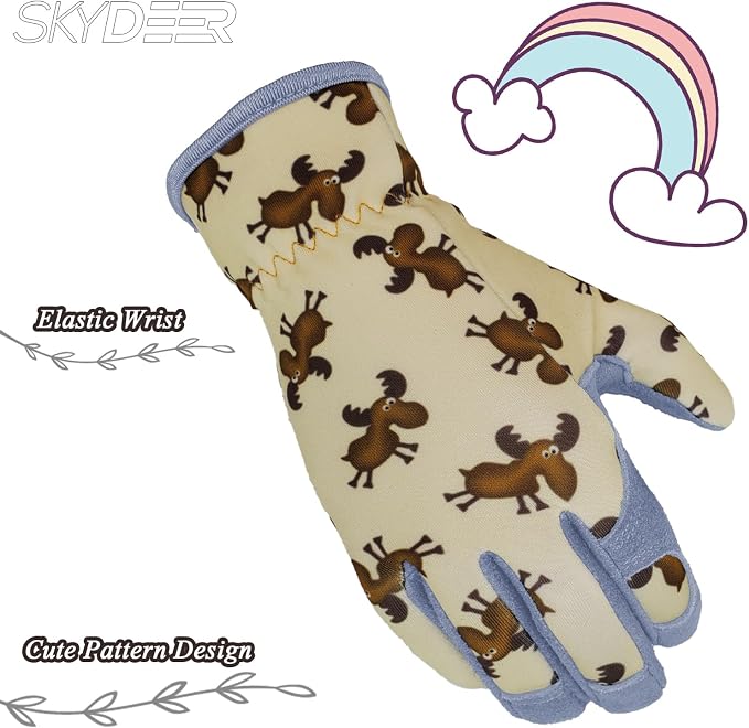 SKYDEER Gardening Gloves For Kids, Deerskin Suede Leather Work Gloves, Soft and Extra Double Padded Hands Protection (SD6622/M)