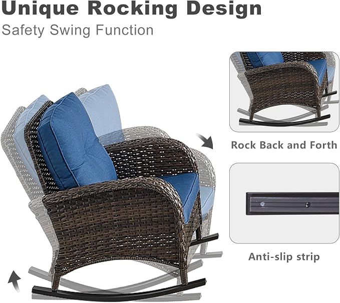 HUMMUH 7-Piece Outdoor Patio Furniture with Fire Pit Set,Wicker Patio Sofa Set Outdoor Rocking Chairs with Ottomans for Backyard,Poolside,Deck