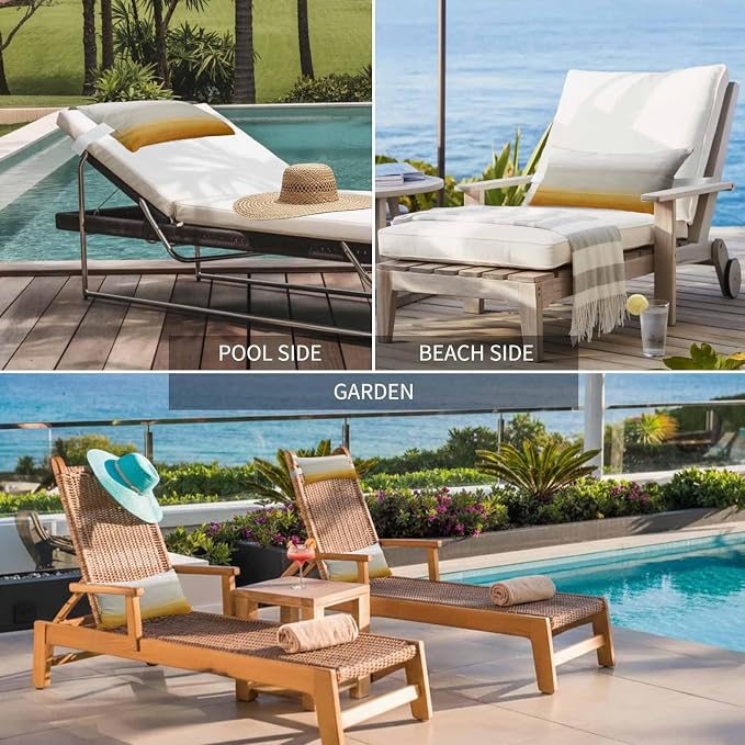 Burnt Orange Beige Ombre Outdoor Pillows for Chaise Lounge Chair Beach Headrest Pillow Set of 2 Lumbar Pillows with Insert&Adjustable Strap Modern Abstract Art Texture Neck Pillow for Pool 11"x16"