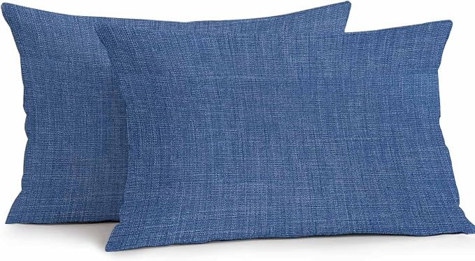 Pack of 2 Waterproof Outdoor Pillow Covers 20x12 Inch Decorative Pillow Covers Navy Blue Throw Pillowcases Vintage Country Monochrome Farmhouse Outdoor Cushion Cover for Couch, Patio, Tent