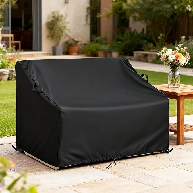 Kasla Patio Double Chair Cover, Waterproof Heavy Duty Cover for Outdoor Loveseat & Glinder Bench & Papasan Rocking Chair & Outdoor Couch & Outside Sofa (Black, 70"L×53"W×33"H)