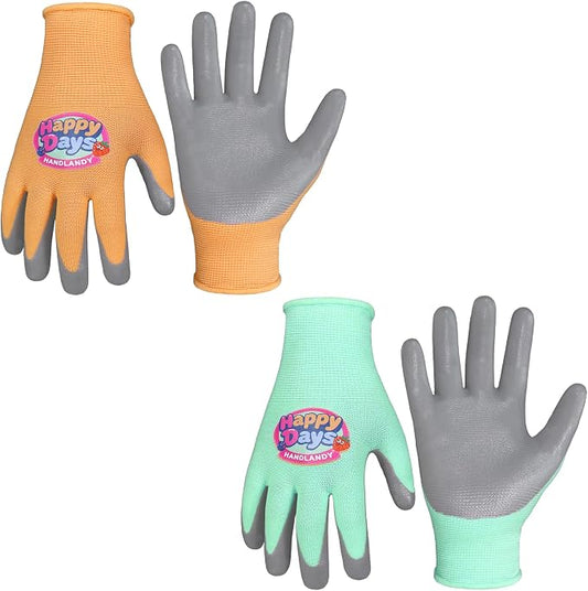 HANDLANDY 2 Pairs Kids Gardening Gloves, Grippy Kids Work Gloves, M | Foam Nitrile Coated Children Toddler Garden Yard Work Cycling Outdoor Playing Gloves for Girls Boys