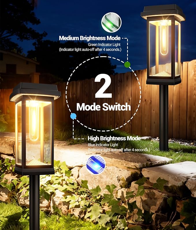 Solar Pathway Lights Outdoor, 4 Pack Upgraded Solar Garden Lights Solar Powered, Solar Lights Outdoor Waterproof IP65, 15 Hours Outdoor Solar Lights for Yard Patio Landscape Walkway Driveway Decor