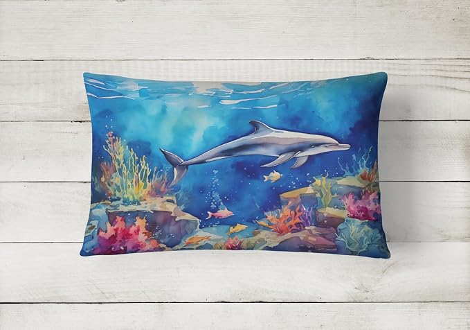 Caroline's Treasures DAC2785PW1216 Dolphin Throw Pillow Machine Washable, Indoor Outdoor Decorative Pillow for Couch, Bed or Patio, 12HX16W