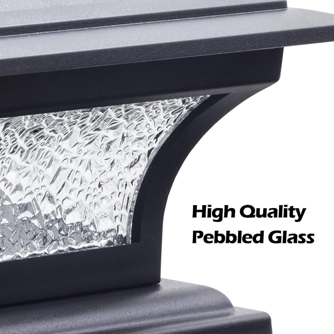 SIEDiNLAR Solar Post Lights Outdoor Glass LED Fence Cap Light 2 Modes for 4x4 5x5 6x6 Posts Deck Patio Garden Decoration Warm White/Cool White Lighting Black (1 Pack)
