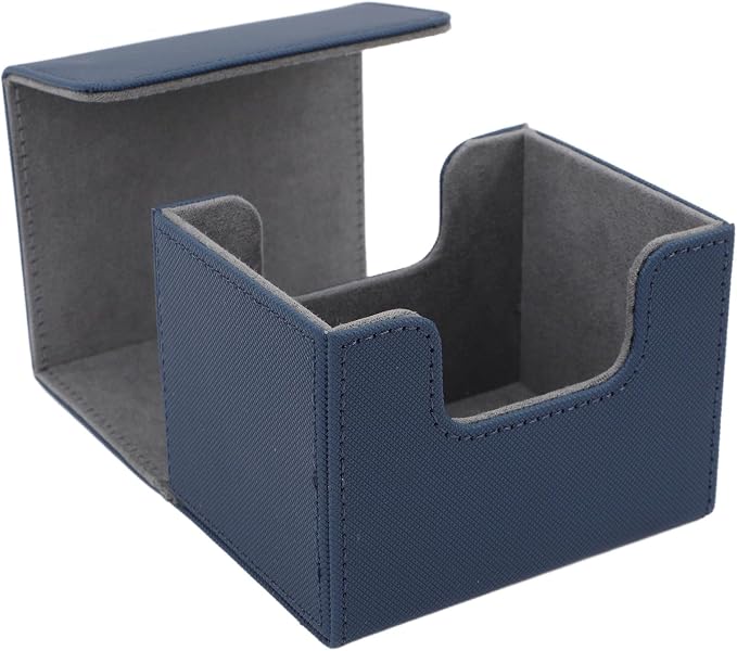 Zunate Card Deck Box with Magnetic Flap Lid, Large Capacity PU Leather Storage Box/Cover for Game Cards and Tarot Cards, Black, Holds Up to 100 (Blue)
