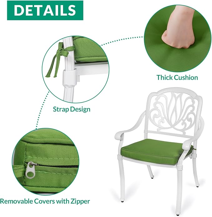 VIVIJASON 9-Piece Outdoor Furniture Dining Set, All-Weather Cast Aluminum Patio Conversation Set Include 8 Cushioned Chairs and an Oval Table with Umbrella Hole for Lawn Backyard (White/Green Cushion