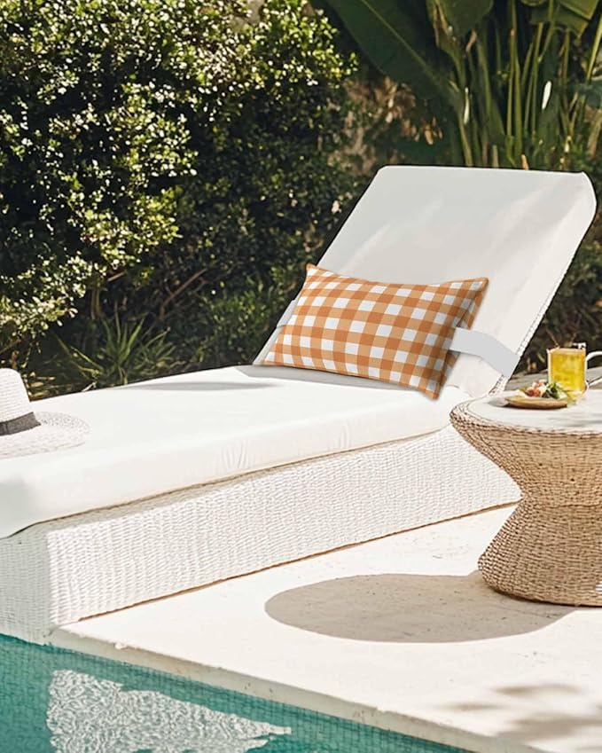 Pack of 4 Outdoor Lumbar Pillow Covers 12x20 Inch, Orange Plaid Waterproof Throw Pillow Covers Set, Gradient Geometric Buffalo White Checkered Indoor&Outdoor Cushion Cases for Patio Porch Beach