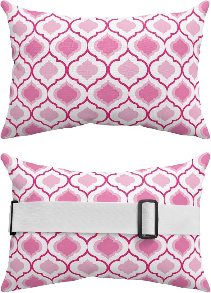 Outdoor Pillows Covers with Inserts Pink Moroccan Pattern Geometric Waterproof Recliner Pillow with Adjustable Strap Throw Pillows for Patio Furniture Pool Lounge Chair, 11x16 inch, 1PCS