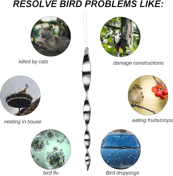 Besmon Woodpecker Bird Scare Devices，Reflective Scare Rods Control Device to Keep Birds Away from Patio Pool（Christmas Reflective Strip Hanging Home as Decoration） (12PCS)