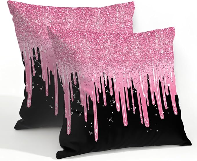 22x22 Inch Outdoor Pillow Covers Set of 2 Waterproof Throw Pillow Covers Decorative Couch Cushion Covers Pink Glitter Flow Square Pillowcases Protectors for Patio Garden Sofa