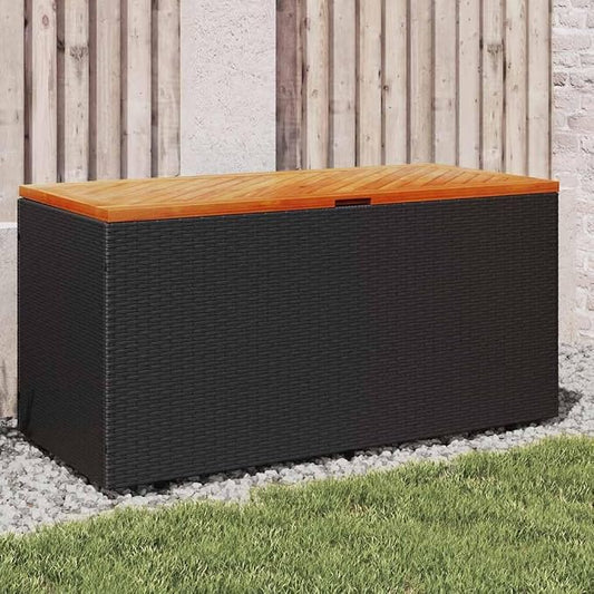 Modern Garden Storage Box Black Poly Rattan 43.3 x 19.7 x 21.3 in Outdoor Furniture Organizer with Weather-Resistant Finish and Easy Access Lid