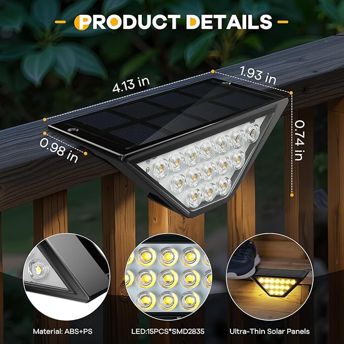 BKBB PPBB Solar Step Lights for Outside, Solar Stair Lights Outdoor Waterproof, Deck Step Lights for Fence, Patio, Yard, Porch, Front Door, Sidewalk, Garden, Patio Decor (12, Warm White)