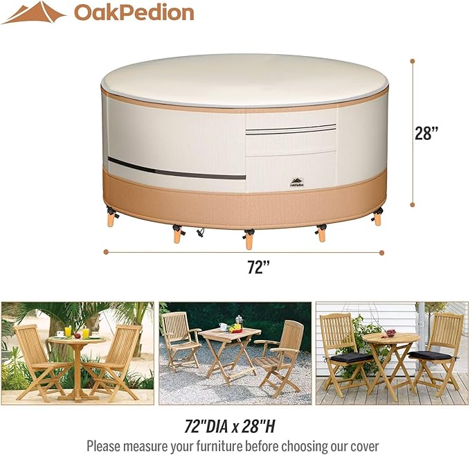 Round Patio Furniture Covers 800D Ripstop 100% Waterproof Patio Table Chair Set Covers Durable UV Resistant Fabric for Outdoor Furniture Set, 72"DIA x 28"H