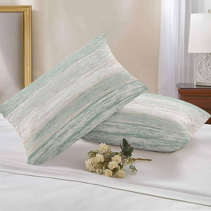 Green Gray Outdoor Pillow Covers 20"x12" Set of 2, White Gradient Rustic Striped Minimalist Country Waterproof Throw Pillow Covers for Patio Furniture, Decorative Cushion Covers for Porch