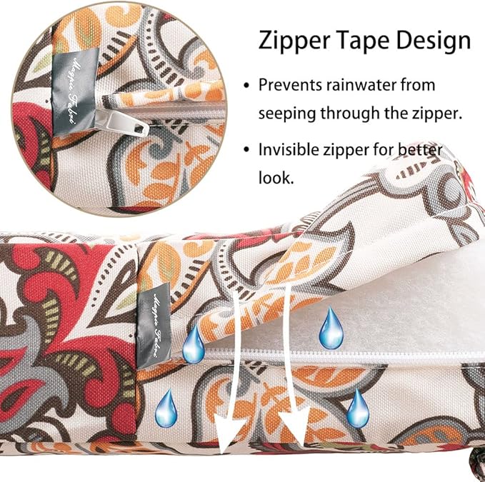 Magpie Fabrics Patio Bench Cushion Cover 42x18x3 Inch, NO Insert! Water Resistant Outdoor Loveseat Replacement Cover with Zipper (Botanical Red Orange)