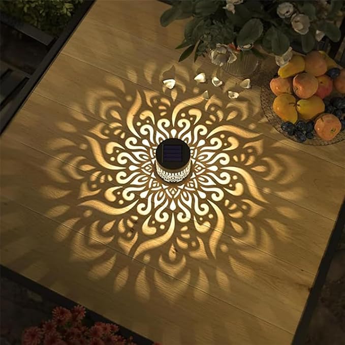 DDRIC Decorative Solar Mandala Lights, Metal Solar Powered Outdoor Wall Sconces, Waterproof Step Lights, Warm Yellow Glow, for Garden Fence Patio Deck Yard Decor (1PC)