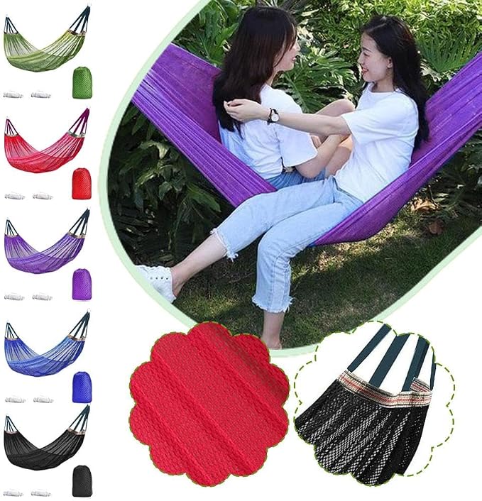 Outdoor Travel Camping Sport Hammock, Outdoor Sport Hammock Net Mesh Nylon Rope Sleeping Bed Swing with Hooks for Garden Beach Yard Travel (Green)