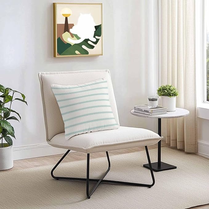 Vandarllin Outdoor Throw Pillows Covers 20x20 inch Set of 2 Waterproof Teal Blue Stripes Decorative Zippered Cushion Covers for Patio Furniture, Abstract Lines Striped Lumbar Pillowcases