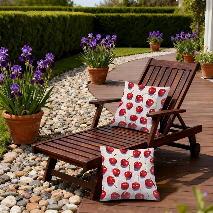 22x22 Inch Outdoor Pillow Covers Set of 2 Waterproof Throw Pillow Covers Decorative Couch Cushion Covers Red Cherry Fruit Square Pillowcases Protectors for Patio Garden Sofa