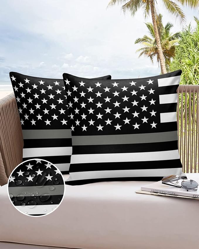 Outdoor Waterproof Pillow Covers Set of 2, Thin Gray Line Law Enforcement Correctional Corrections Guards Officers Patio Throw Pillow Covers, Decorative Cushion Case for Sofa Furniture, 20x20 Inch