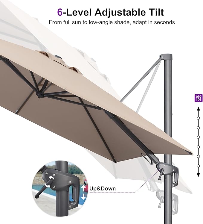 PURPLE LEAF 9' X 12' Left-right Tilting Outdoor Patio Umbrella Swivel Offset Cantilever Heavy Duty Rectangle Aluminum Umbrella with UV Resistant for Deck Pool Patio Backyard, Ash Mocha
