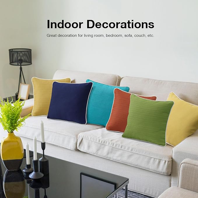 Unimatta Decorative Outdoor Water Repellent Throw Pillows with Inserts, Set of 4, 18" x18" Pillows for Patio, Backyard, Bed, Couch, and Patio Furniture, Yellow Brown