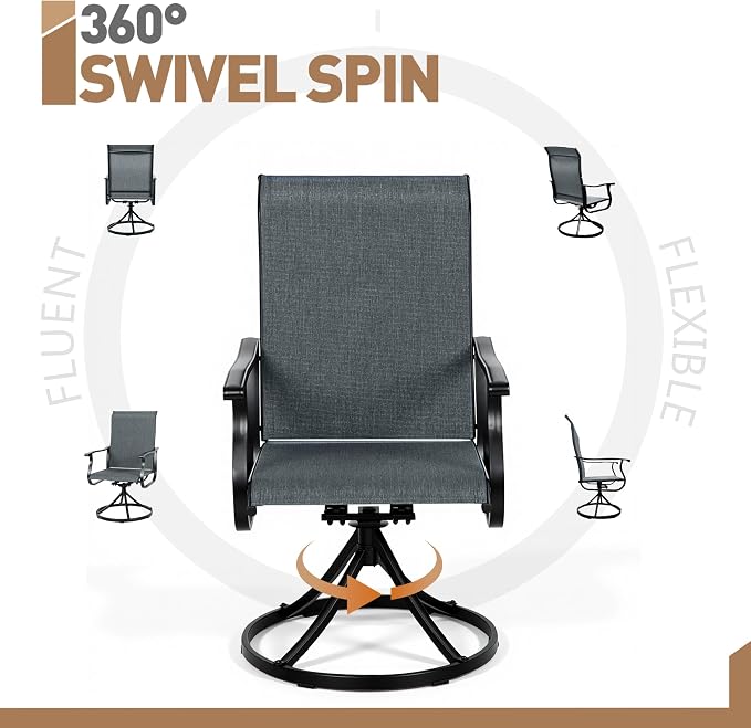 SUNCROWN Patio Swivel Rocker Dining Chairs Set of 4, All Weather High Back Textilene Outdoor Chairs with Sturdy Metal Frame, Swivel Rocking Patio Chairs for Backyard Lawn Garden Porch Deck, Dark Grey