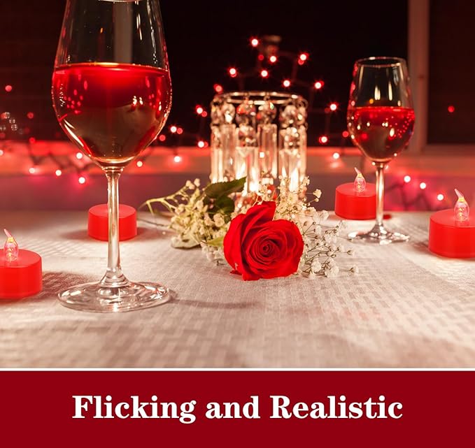KOABY 24 Pack Red Light Non-Flickering Flameless Tea Lights, Red Base, Last 100H+, Battery Operated Tea Lights for Decor