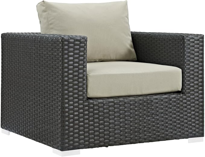 Modway Sojourn Wicker Rattan 10 Piece Outdoor Patio Sunbrella Sectional Set in Canvas Antique Beige