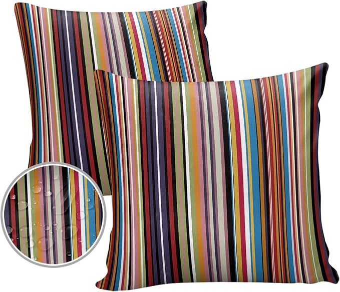 Outdoor Waterproof Pillow Covers for Patio Furniture Simple Stripe Decorative Throw Pillow Cover Geometric Pattern Pillowcases Set of 2 Cushion Case for Sofa Couch Chair Home Decor 26x26 inch