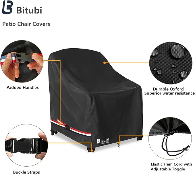 Bitubi Waterproof 4 Pack Patio Adirondack Chair Cover for Outdoor Chair Size Up to 30W x 34D x 36H inch,Outdoor Lawn Patio Furniture Covers (Black)