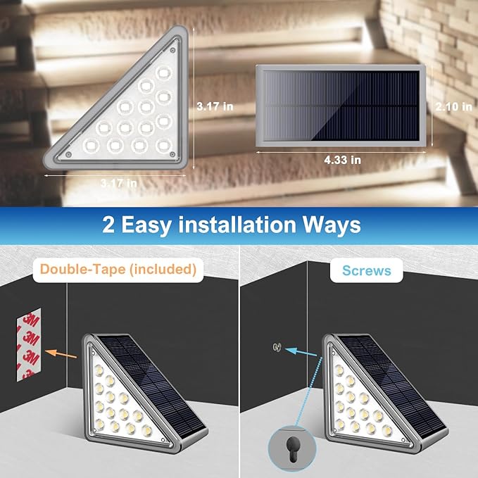Grey Solar Step Light Outdoor Stair Lights, Deck Lights Outdoor Powered IP65 Waterproof, 6500K Cool White Solar Outdoor Step Light, Decor for Stair, Deck, Step,Porch and Outside Patio,8 Pack