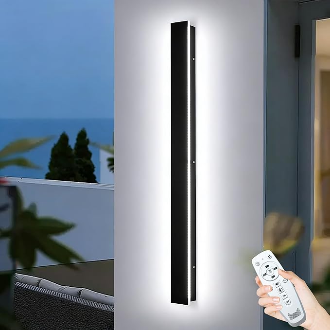 Modern Outdoor Wall Light, 39.4" Dimmable 3CCT Exterior Lighting Fixture Wall Mount, Waterproof Black Porch Lights Wall Sconce Long LED Linear Outside Lights for Garage, House, Front Door