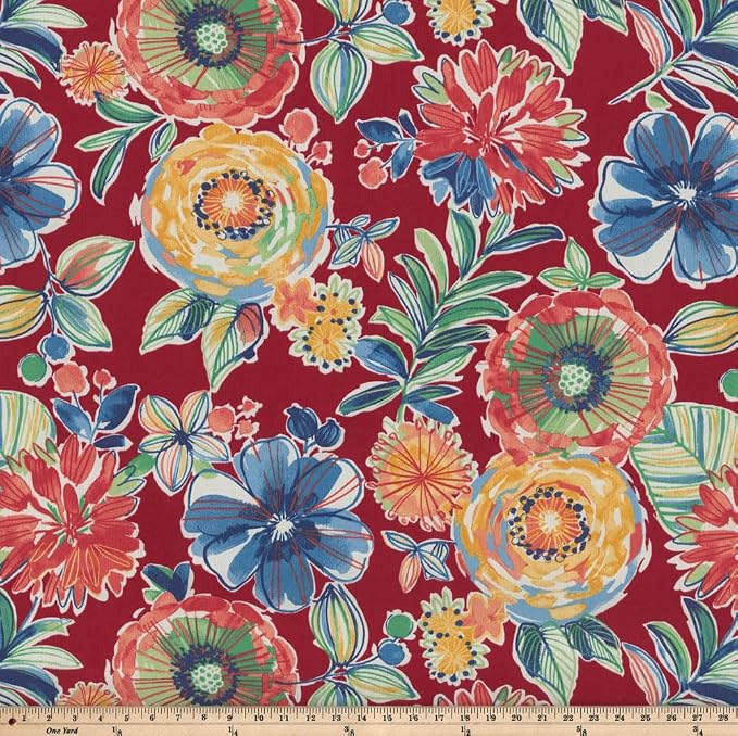 Pillow Perfect Bright Floral Indoor/Outdoor Accent Throw Pillow, Plush Fill, Weather, and Fade Resistant, Floor - 25" x 25", Red/Blue Colsen, 1 Count