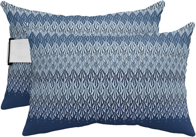 Outdoor Pillows Covers with Inserts Abstract Art Waterproof Recliner Pillow with Adjustable Strap Throw Pillows for Patio Furniture Pool Lounge Chair, 12x20 inch, 2PCS