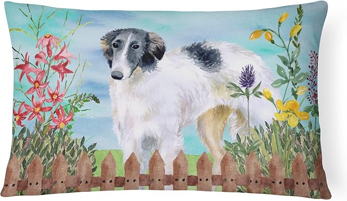 Caroline's Treasures CK1234PW1216 Borzoi Spring Canvas Fabric Decorative Pillow Machine Washable, Indoor Outdoor Decorative Pillow for Couch, Bed or Patio, 12HX16W