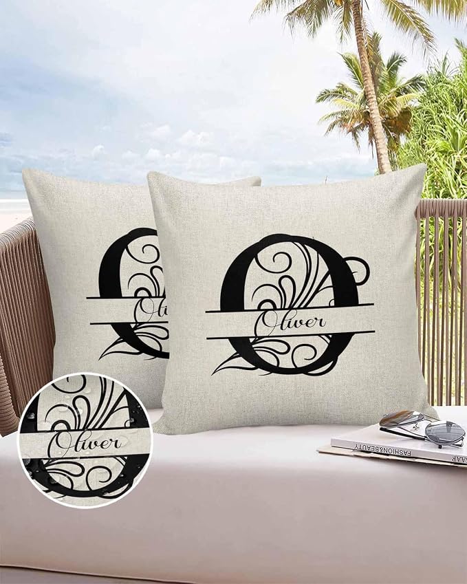 Personalized Gifts for Women/Men, Custom Pillow Case with Name Outdoor Waterproof Pillowcase, Letter O Customized Pillow Cases for Patio, Monogram Words Customs Pillow Cover 18" x 18", 2 Pcs