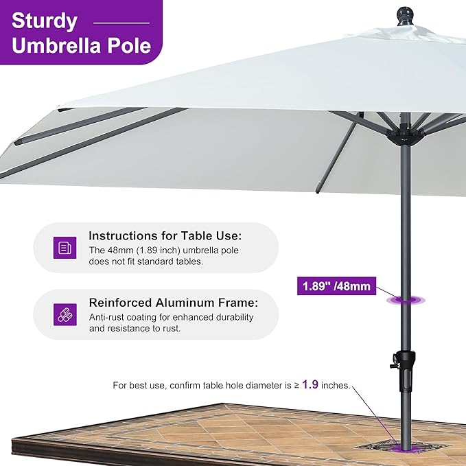 PURPLE LEAF 12' x 9' Rectangle Patio Market Umbrella with Base Outdoor Table Umbrellas Aluminum Frame Sun Shade with 8 Sturdy Ribs for Garden Deck Lawn Pool White