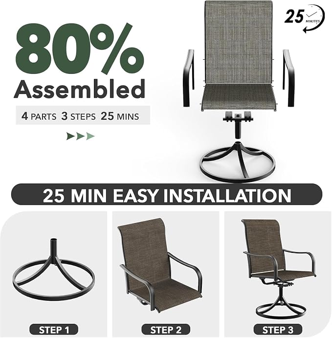 Outdoor Dining Set,27.5"x 27.5"x 28" Round Patio Table with 2pcs Swivel Chairs,Outdoor Furniture Set for Garden Backyard Lawn Poolside