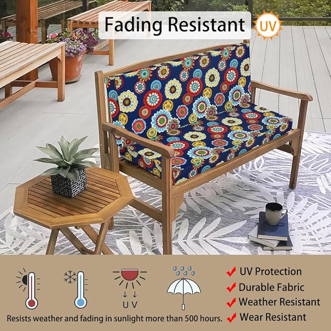 Magpie Fabrics Patio Bench Cushion Cover 42x18x3 Inch, NO Insert! Water&Fade Resistant Outdoor Loveseat Replacement Cover with Zipper (Floral Navy)