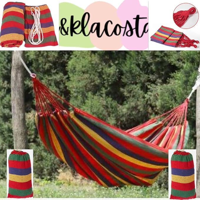 k&klacosta Hammock Outdoor Cotton Hammock Multi Load Capacity Portable Hammock Up to 450lbs with Carry Bag for Patio Garden Camping Red Yellow Stripes