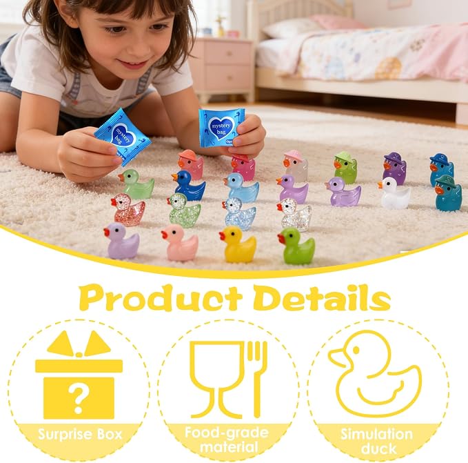 Mini Glow In The Dark Animal Resin Models, Resin Animals Mystery Bags, Individually Wrapped Blind Bags Tiny Animal Figurines, Collectible Mini Animals For Fairy Garden, DIY Crafts (100, Z-Ducks)