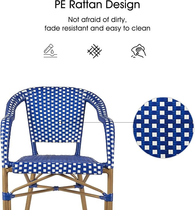 PURPLE LEAF 11 Pieces Patio Dining Set Outdoor Furniture Set with Large Aluminum Rectangular Table and French Bistro Arm Chairs for Garden Backyard Kitchen Set Gray Bamboo Finish Deep Blue