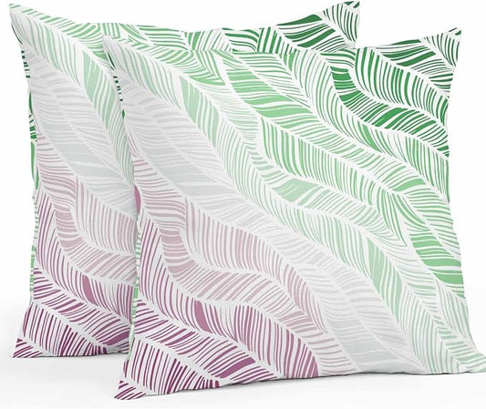 Vandarllin Outdoor Throw Pillows Covers 18x18 inch Set of 2 Waterproof Summer Beach Decorative Zippered Cushion Covers for Patio Furniture, Ombre Green Abstract Leaf Lines Lumbar Pillowcases