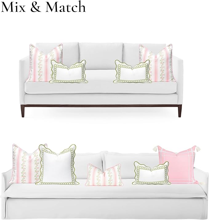 Hofdeco Premium Coastal Patio Indoor Outdoor Throw Pillow Cover Only, 20"x20" Water Repellent for Backyard, Couch, Blush Pink Print Stripe Floral