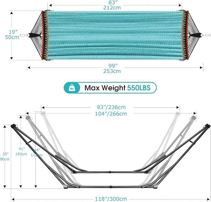Goutime Collapsible Hammock Stand with Carry Bag, 550lbs,Portable,Sky Blue | 3 level adjustable up to 10ft, double layer hammock net, fits indoor, yard, camping, and outdoor use